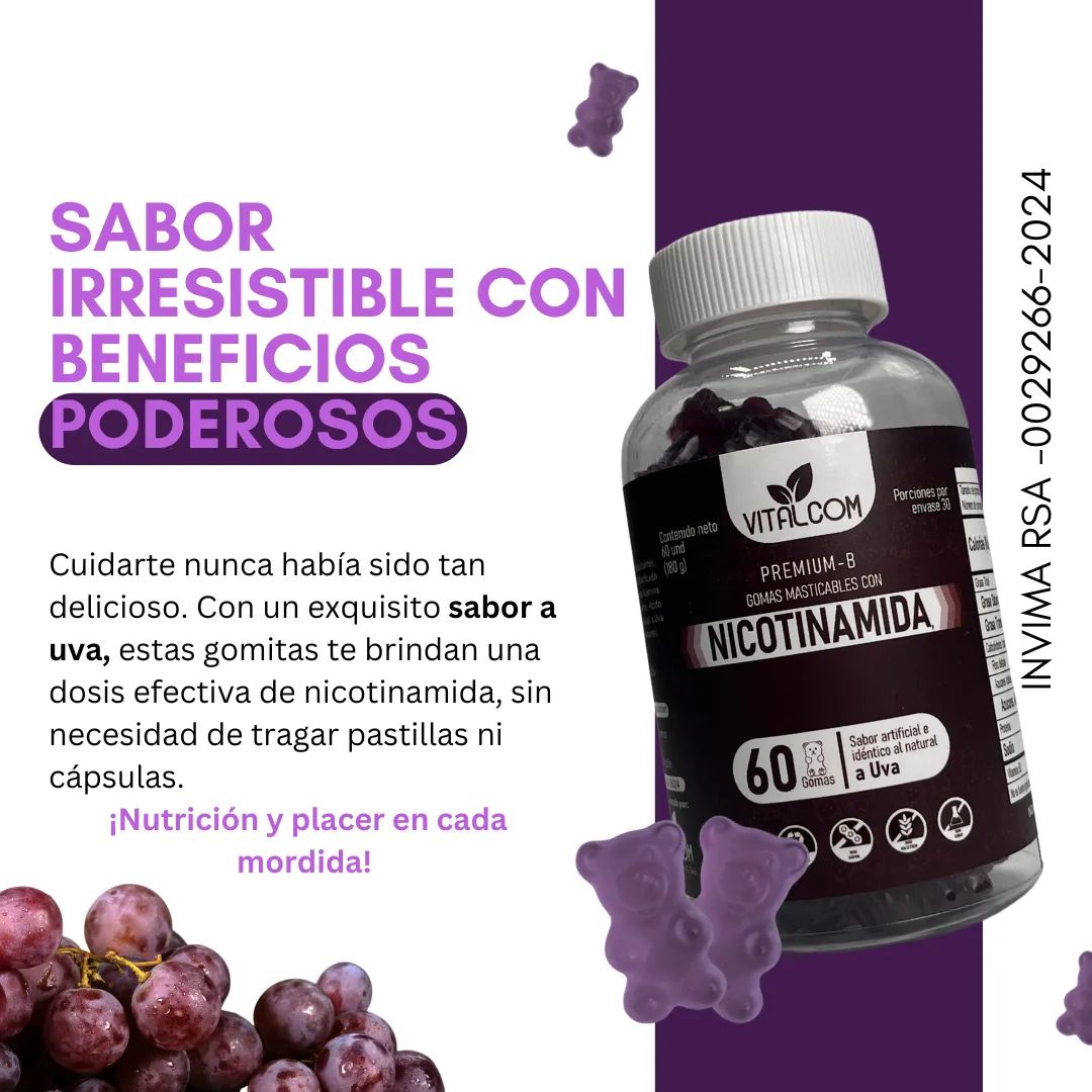 GUMMIS DE NICOTINAMIDA PREMIUM-B X60 GOMAS SABOR UVA