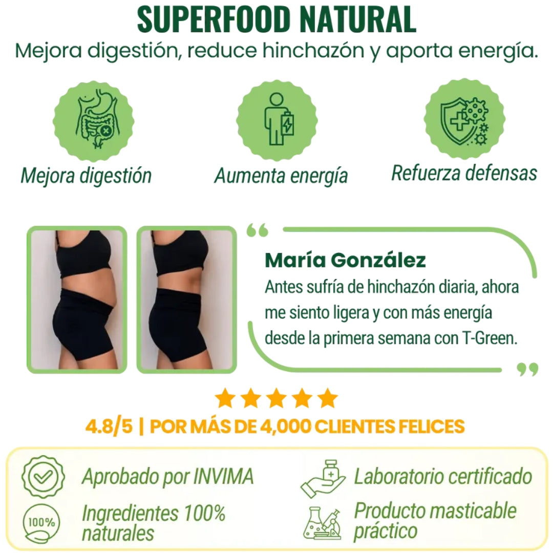 T-GREEN ENERGÍA Y DIGESTIÓN NATURAL EN POLVO X500 GR